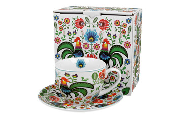 Filiżanka ze spodkiem KOGUTY FOLK