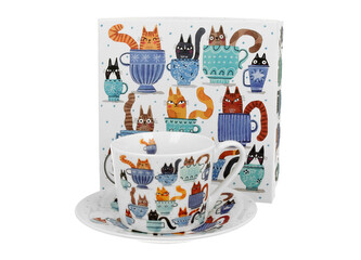 Filiżanka ze spodkiem elegant Koci Świat KOTY W FILIŻANKACH