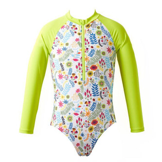 Splash About Dívčí jednodílné plavky dlouhý rukáv Jungle Lime Vel. 6-7 let