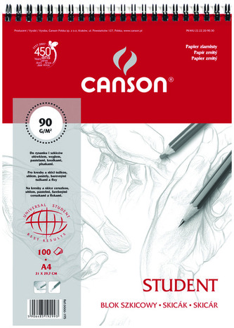 Blok szkicowy A4 100 k. 90g Student na spirali,  Canson