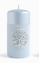Świeca DRZEWKO SZCZĘŚCIA Walec duży parafinowa 7x15cm błekitna