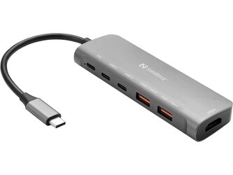 Sandberg USB-C dokovací stanice, HDMI+2xUSB-A+2xUSB-C+PD(100W)