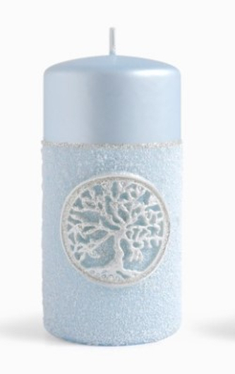 Świeca DRZEWKO SZCZĘŚCIA Walec mały parafinowa 7xh9cm błękitna