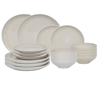 HIT Jídelní sada talířů 18 ks lesklá krémová HT-24327591