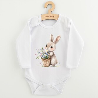 Dětské body s potiskem New Baby Králíček s květinkami - velikost 80 (9-12m)