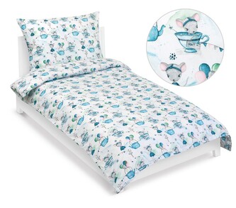 Povlečení bavlněné Junior - Myška v hrnečku modrá - 140x200, 70x90 cm