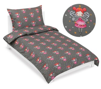 Povlečení bavlněné Junior - Víla šedá, růžová - 140x200, 70x90 cm