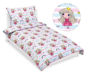 Povlečení bavlněné Junior - Princezna s duhou růžová - 140x200, 70x90 cm