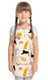 Dětská zástěrka - Kočičky béžová, žllutá, šedá - 37 x 47 cm, pro děti ve věku 3 - 5 let