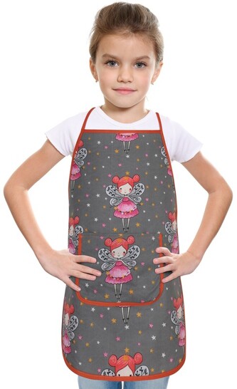 Dětská zástěrka - Víla šedá, růžová - 47 x 60 cm, pro děti ve věku 5 - 8 let