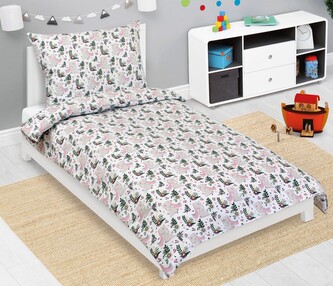 Povlečení bavlněné Junior - Králíček šedá, růžová - 140x200, 70x90 cm