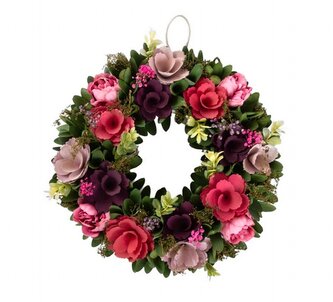 Dekorační věnec | MAZIE | s barevnými květy | 34x34x8 cm | 736445