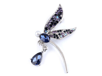 Brož s broušenými kamínky vážka - 1 ks - 15 modrá