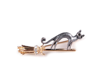 Brož kočka - 1 ks - 3 šedá ocelová zlatá