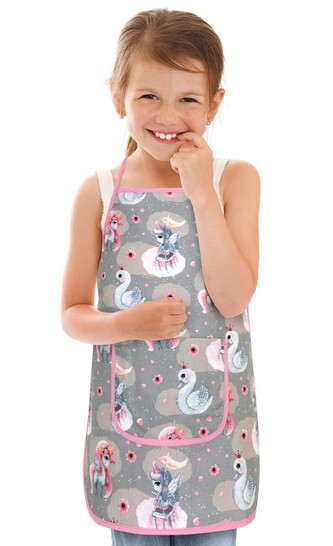 Dětská zástěrka - Jednorožec šedá, růžová - 47 x 60 cm, pro děti ve věku 5 - 8 let