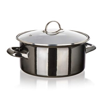BANQUET Hrnec smaltovaný METALLIC Black 22 cm, 3,75 l, s poklicí