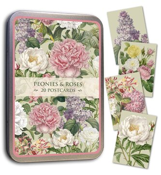 Pohlednice v plechové dóze Peonies & Roses