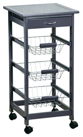 KESPER Regál pojízdný kuchyňský se skleněnou pracovní plochou, šedý, bambus 36x36x77cm