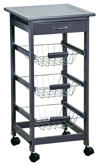 KESPER Regál pojízdný kuchyňský se skleněnou pracovní plochou, šedý, bambus 36x36x77cm