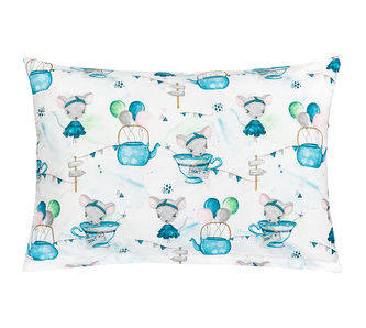 Povláček bavlna - Myška v hrnečku modrá - 40x60cm na zip ( pouze povlak )