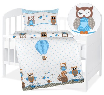 Dětské povlečení bavlna Agáta - Sovička modrá - 90x135, 45x60 cm