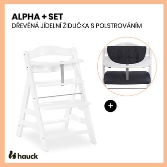 Hauck Alpha+ set 2v1 dřevěná židle, white + polstrování Melange charcoal