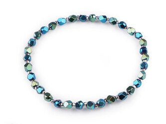 Náramek pružný hematitový - 1 ks - 2 petrolejová zelená