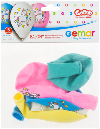 Balony Premium "Jednorożec - magiczna noc", nad. kolorowy, 12" / 5 szt., GoDan