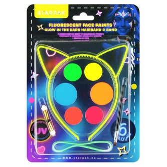 Svítící barvy na obličej s čelenkou a gumičkou