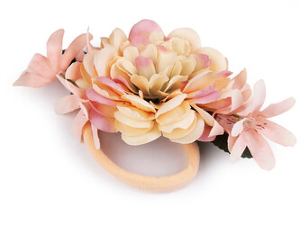 Gumička do vlasů s květy - 1 ks - 2 lososová