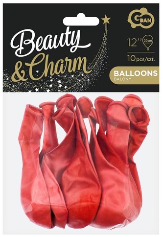 Balony Beauty&Charm, metaliki czerwone 12" 10 szt., Godan