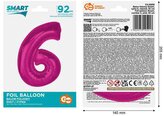 Balon foliowy Smart, cyfra 6, różowa, 92 cm #BFC36, GoDan