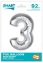 Balon foliowy Smart, cyfra 3, srebrna, 92 cm #BFC38, GoDan