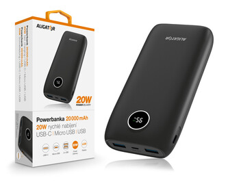 Powerbanka ALIGATOR Power Delivery 20W, rychlé nabíjení, 20 000 mAh, černá