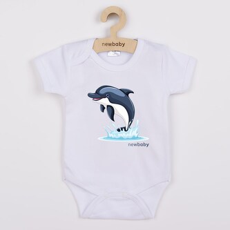 Dětské body s potiskem New Baby Dolphin- krátký rukáv - velikost 62 (3-6m)