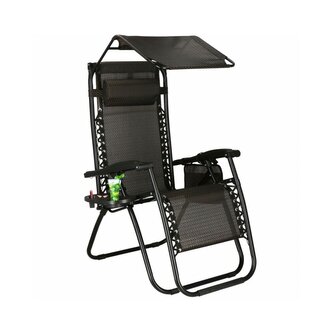 Zahradní polohovací křeslo se stříškou SPRINGOS ZERO GRAVITY černo-hnědé