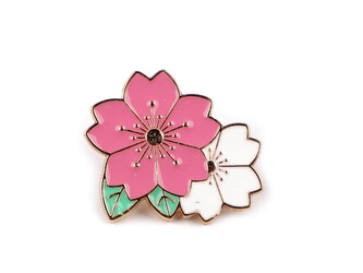 Brož / odznak květ, čtyřlístek - 1 ks - 1 růžová květy