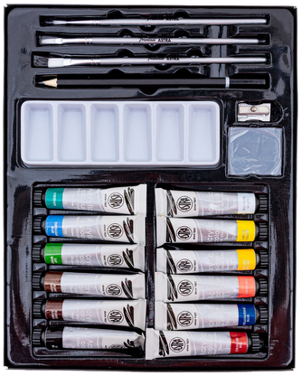 Zestaw artystyczny 19 el. (Farby akrylowe 12 kol×12ml)  ART&HOBBY, Astra