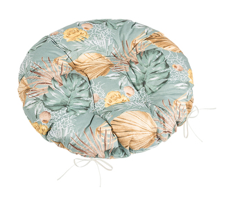 Sedák Adéla prošívaný kulatý - Monstera, růže žlutá, šedí, béžová - průměr 40 cm