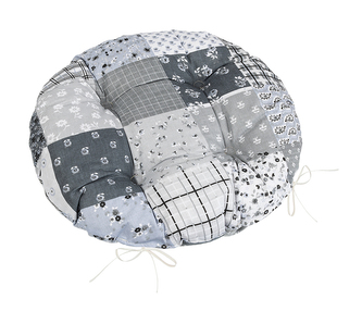 Sedák Adéla prošívaný kulatý - Patchwork šedá - průměr 40 cm