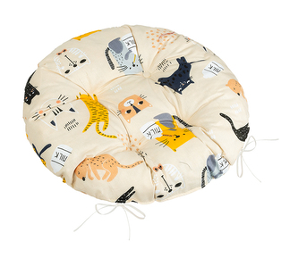 Sedák Adéla prošívaný kulatý - Kočka žlutá, béžová, černá, šedá - průměr 40 cm