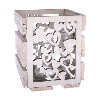 Dřevěný svícen se sklem - srdce, 0/32