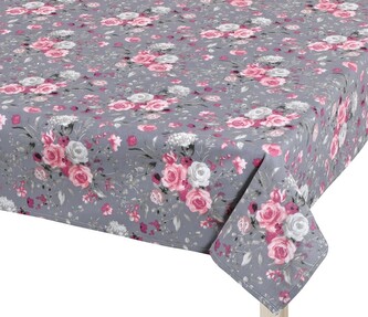Ubrus ADÉLA - Květy růže růžová, šedá - 120x140 cm