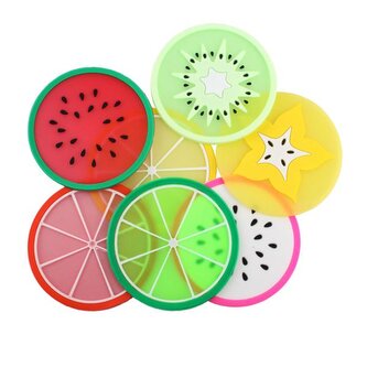 PODLOŽKA POD HRNEK, 7XVZOR OVOCE 8,5X8,5CM PVC