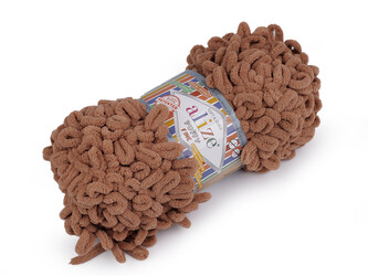 Pletací příze Alize Puffy Fine 100 g - 1 ks - 48 (261) hnědá koňak