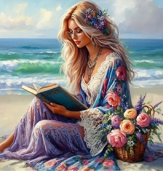 Diamantové malování Dívka s knihou 30 x 40 cm