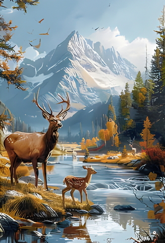 Diamantové malování Jelen v horách 30 x 40 cm