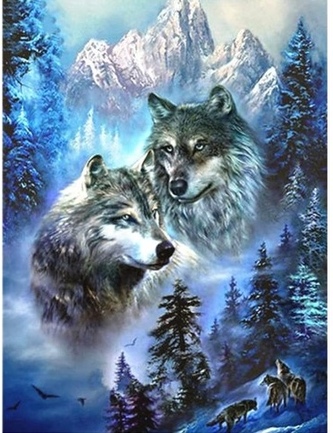Diamantové malování - vlci v horách 30 x 40 cm