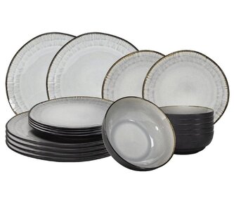 HIT Jídelní sada talířů 18 ks Kos černá/šedá HT-24327298