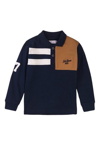 Tričko chlapecké Polo s dlouhým rukávem, Minoti, Scandi 1, modrá - 128/134